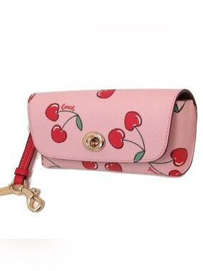 NWT Coach Cherry Print Sunglass Case Pink Red Leather Turnlock